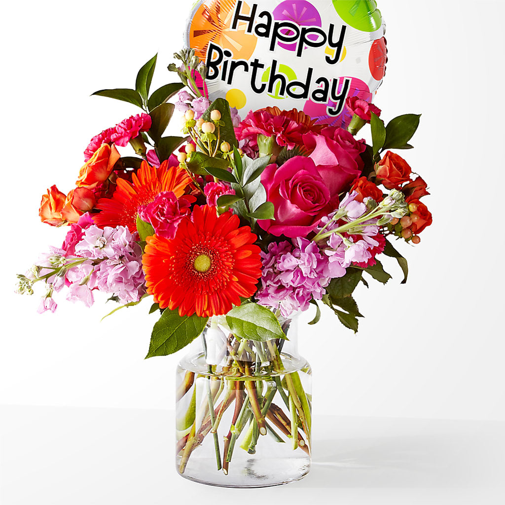 Fiesta Bouquet with Birthday Balloon – Ecuadorian Central Flower, Minneapolis MN