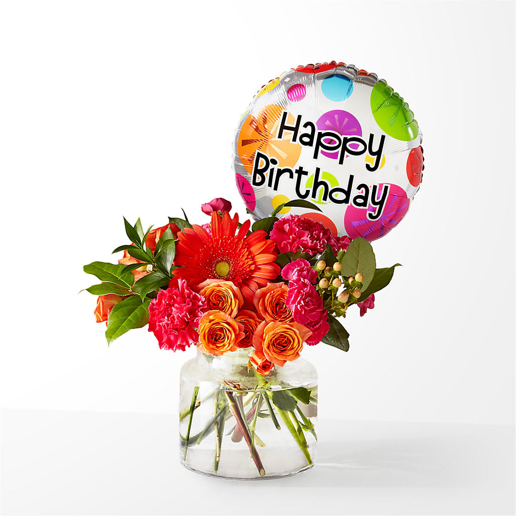 Fiesta Bouquet with Birthday Balloon – Ecuadorian Central Flower, Minneapolis MN