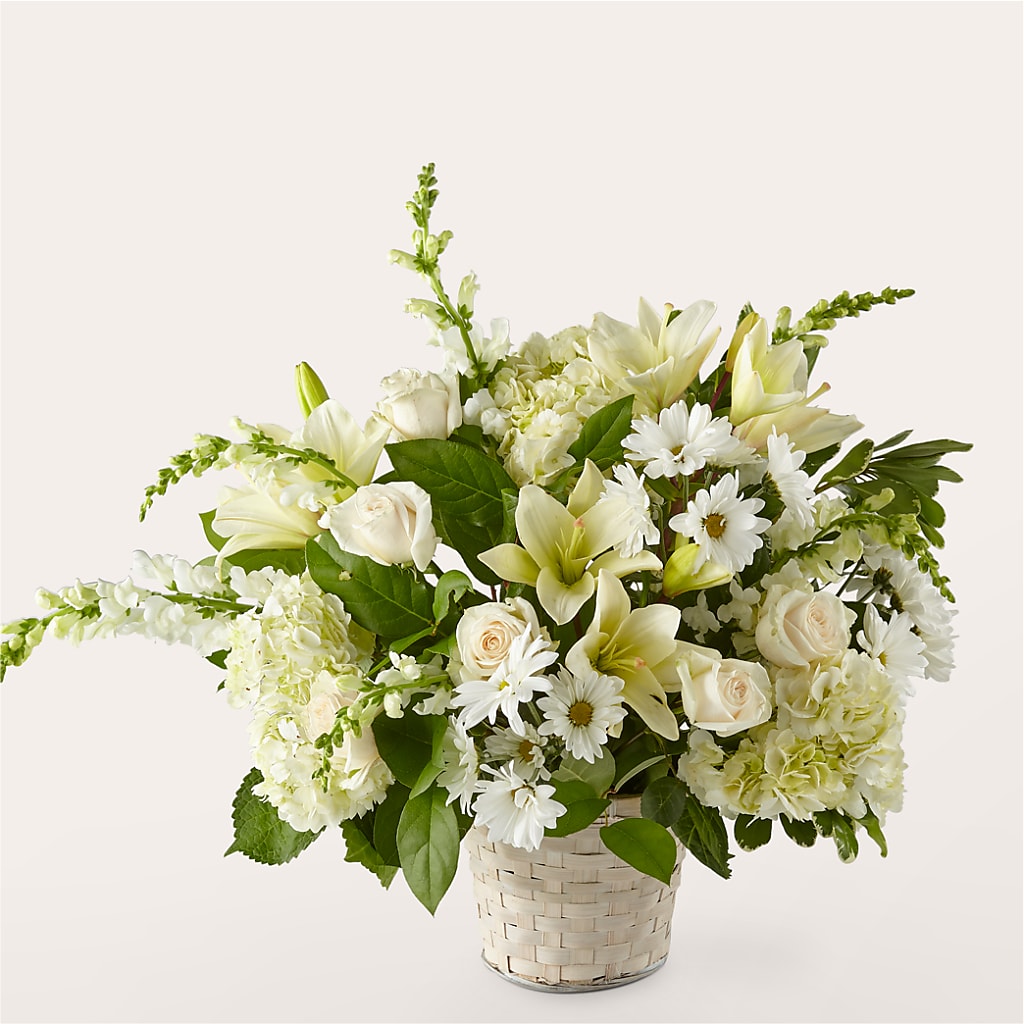 Ivory Elegance Floral Basket – Ecuadorian Central Flower, Minneapolis MN