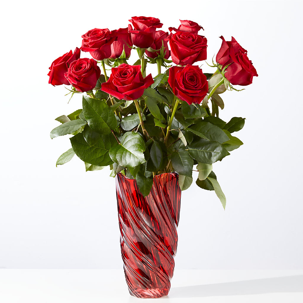 Classic Love Red Rose Bouquet with Luxe Swirl Vase – Ecuadorian Central Flower, Minneapolis MN
