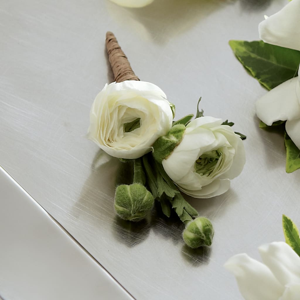 White Ranunculus Boutonniere – Ecuadorian Central Flower, Minneapolis MN