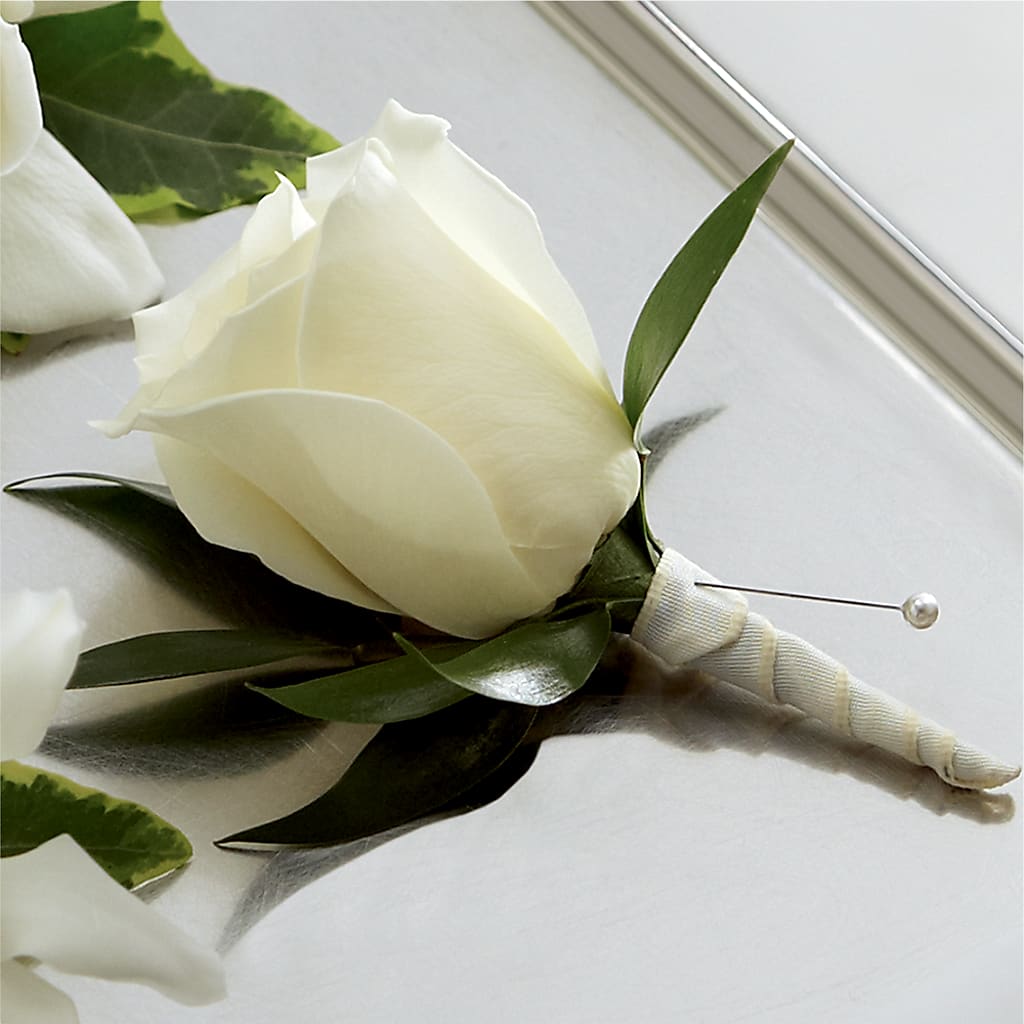 White Rose Boutonniere – Ecuadorian Central Flower, Minneapolis MN