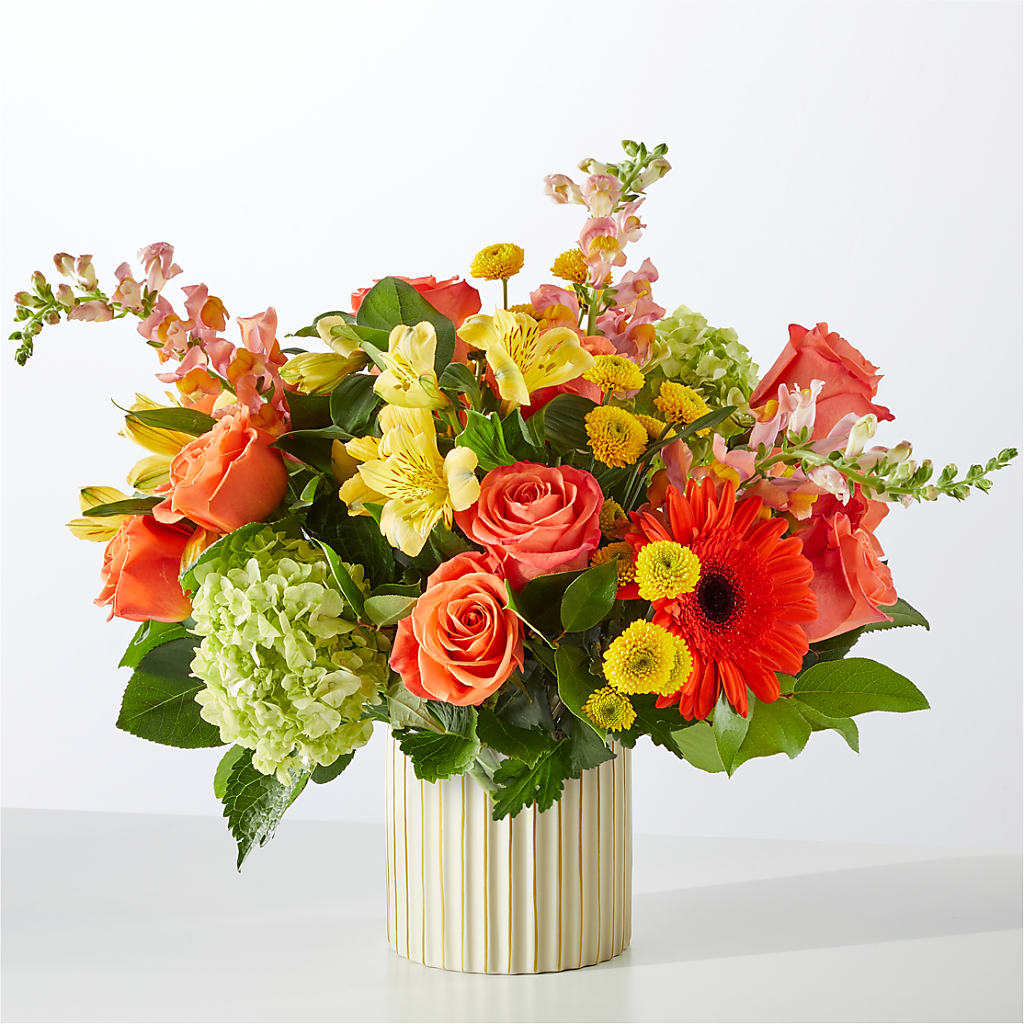 Autumn Sunshine Bouquet with Ivory Vase –  Ecuadorian Central Flower, Minneapolis MN