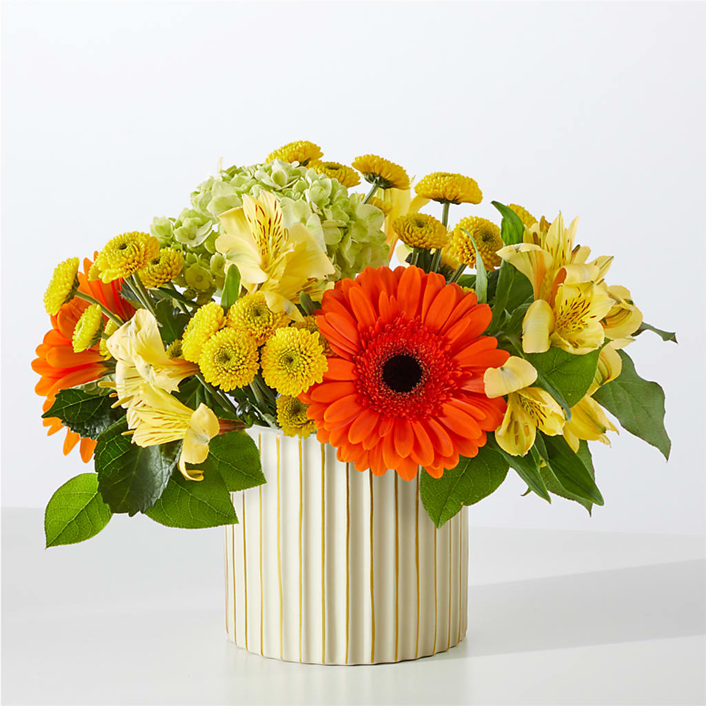 Autumn Sunshine Bouquet with Ivory Vase –  Ecuadorian Central Flower, Minneapolis MN