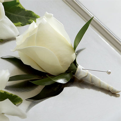 White Rose Boutonniere –  Ecuadorian Central Flower, Minneapolis MN